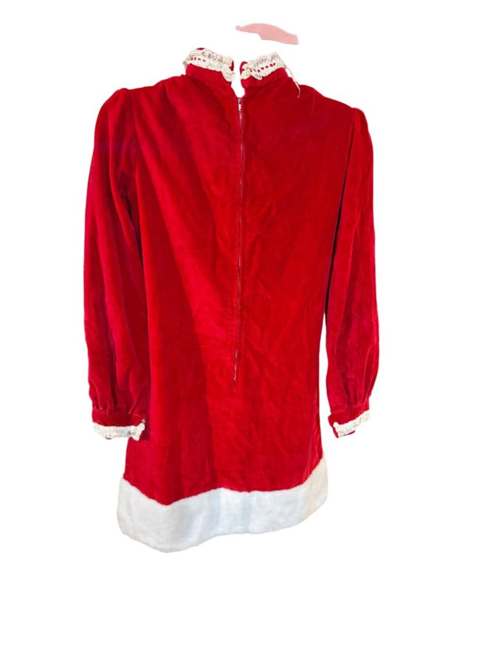 Vintage Mrs. Clause Red Velvet Dress With White Fur Trim & Lace Collar - Picture 5 of 11